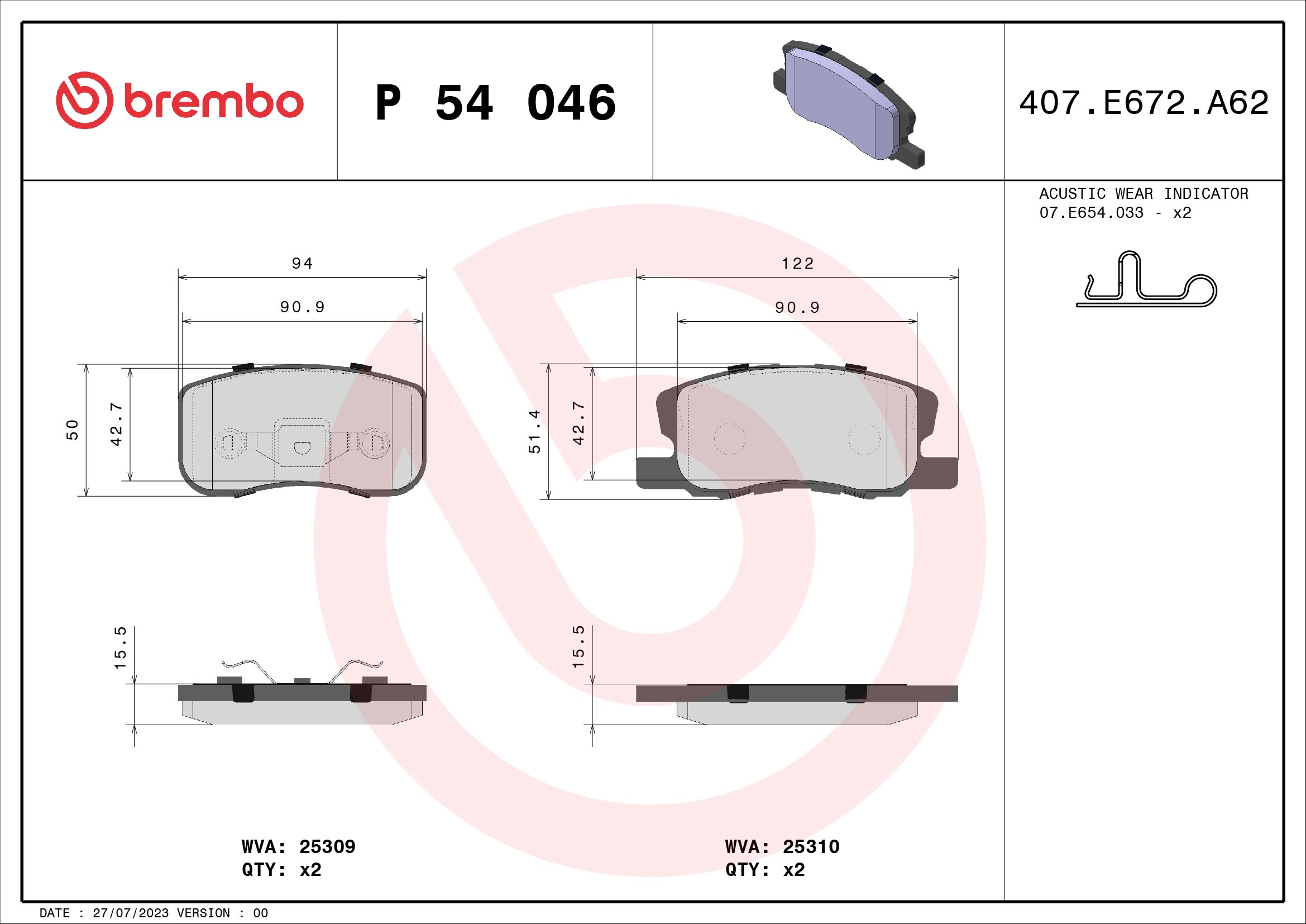 A.B.S. P 54 046 BREMBO Bremsbelagsatz, Scheibenbremse